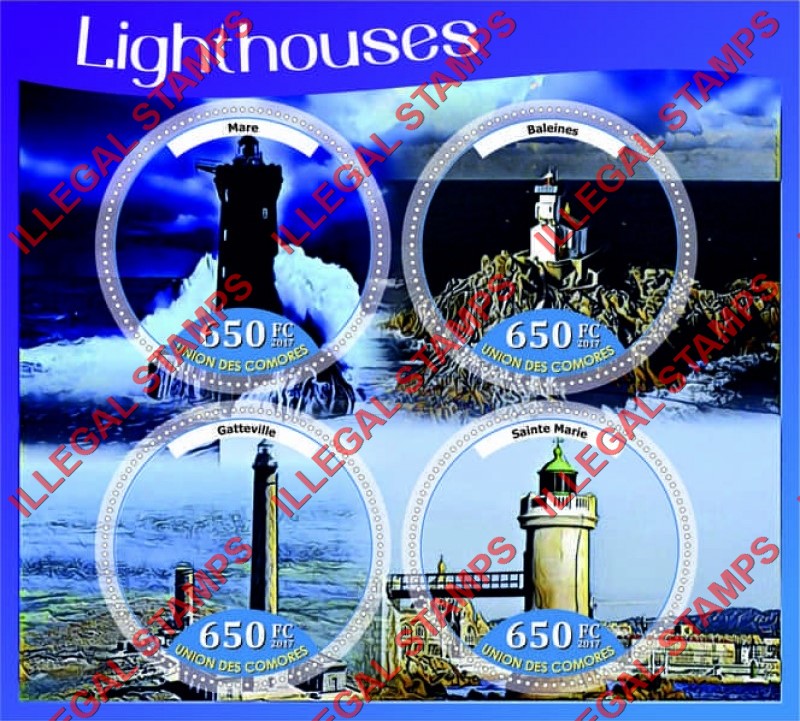 Comoro Islands 2017 Lighthouses and Sailing Ships Counterfeit Illegal Stamp Souvenir Sheet of 4 Comoro Islands 2017 Lighthouses and Sailing Ships Counterfeit Illegal Stamp Souvenir Sheet of 4