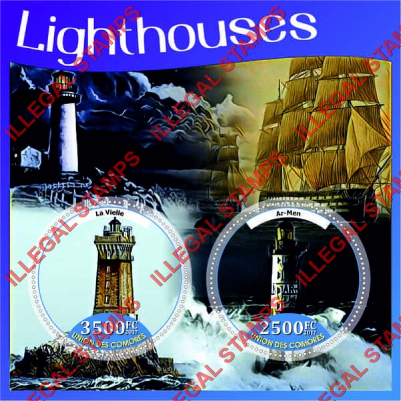 Comoro Islands 2017 Lighthouses and Sailing Ships Counterfeit Illegal Stamp Souvenir Sheet of 2 Comoro Islands 2017 Lighthouses and Sailing Ships Counterfeit Illegal Stamp Souvenir Sheet of 2
