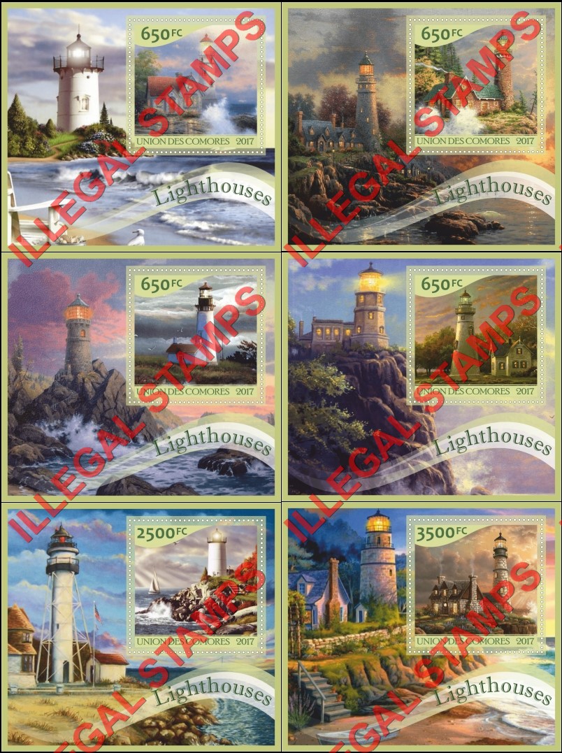 Comoro Islands 2017 Lighthouses Counterfeit Illegal Stamp Souvenir Sheets of 1 Comoro Islands 2017 Lighthouses Counterfeit Illegal Stamp Souvenir Sheets of 1