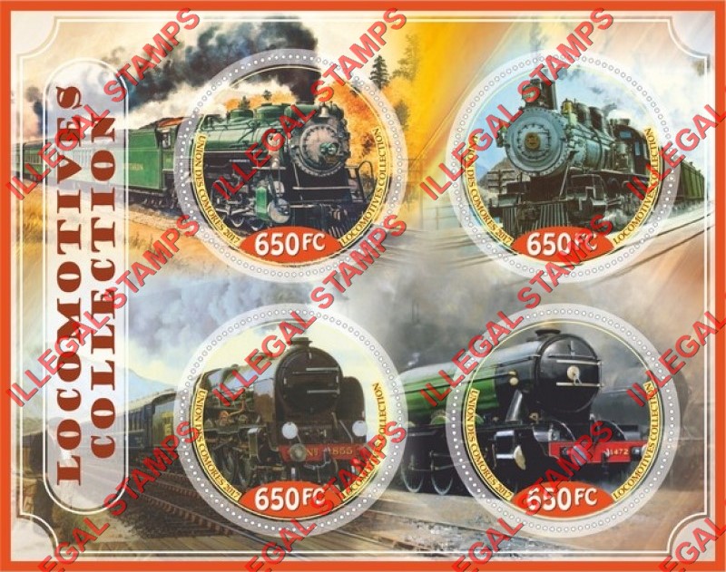 Comoro Islands 2017 Locomotives Collection Counterfeit Illegal Stamp Souvenir Sheet of 4 Comoro Islands 2017 Locomotives Collection Counterfeit Illegal Stamp Souvenir Sheet of 4