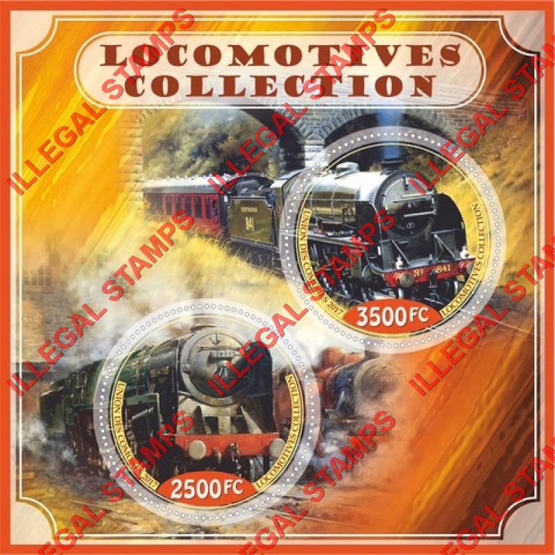 Comoro Islands 2017 Locomotives Collection Counterfeit Illegal Stamp Souvenir Sheet of 2 Comoro Islands 2017 Locomotives Collection Counterfeit Illegal Stamp Souvenir Sheet of 2