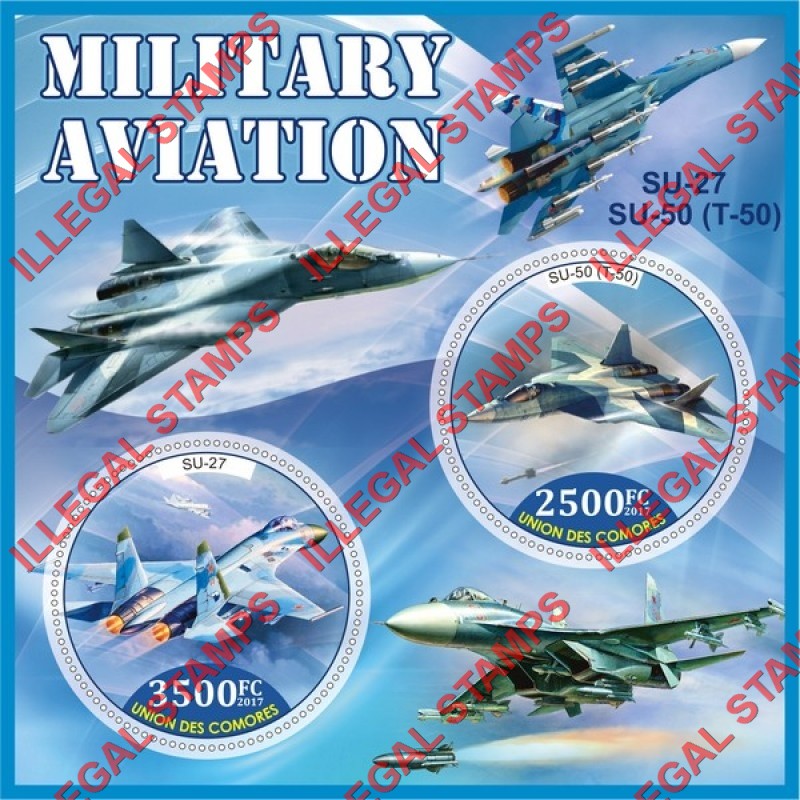 Comoro Islands 2017 Military Aviation Counterfeit Illegal Stamp Souvenir Sheet of 2 Comoro Islands 2017 Military Aviation Counterfeit Illegal Stamp Souvenir Sheet of 2