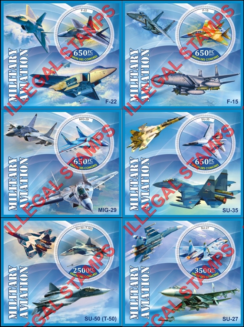 Comoro Islands 2017 Military Aviation Counterfeit Illegal Stamp Souvenir Sheets of 1 Comoro Islands 2017 Military Aviation Counterfeit Illegal Stamp Souvenir Sheets of 1