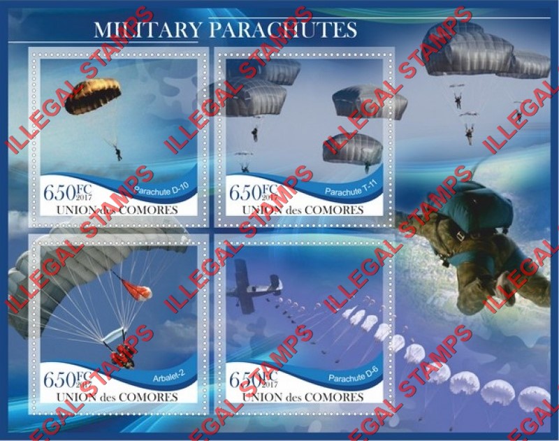 Comoro Islands 2017 Military Parachutes Counterfeit Illegal Stamp Souvenir Sheet of 4 Comoro Islands 2017 Military Parachutes Counterfeit Illegal Stamp Souvenir Sheet of 4