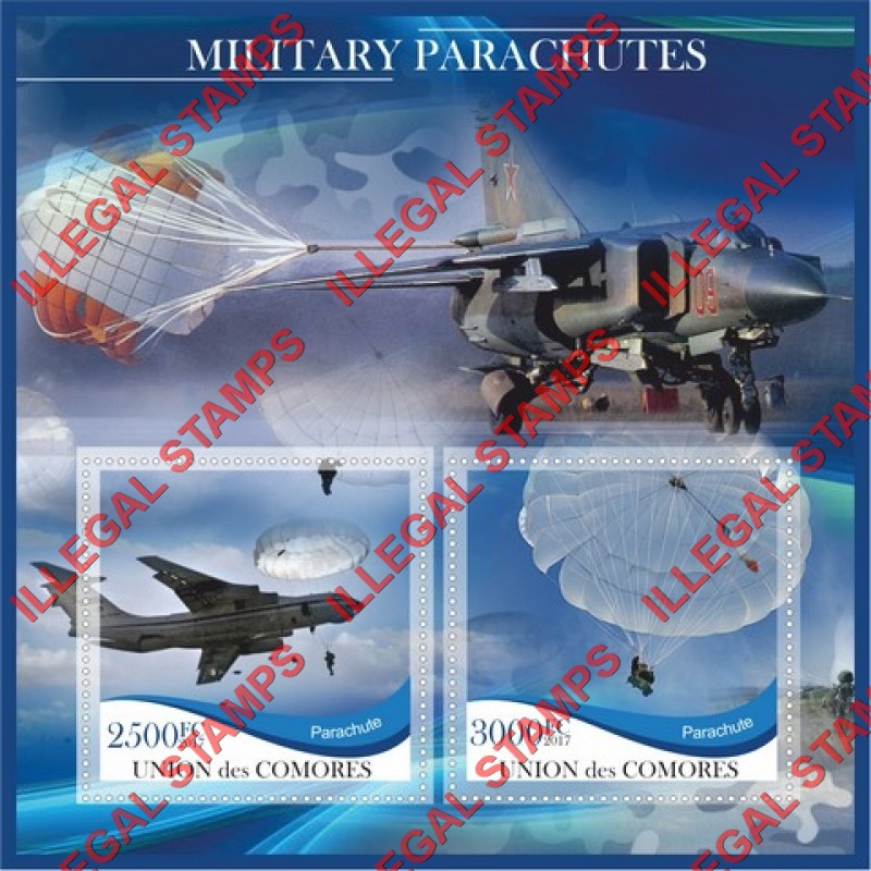 Comoro Islands 2017 Military Parachutes Counterfeit Illegal Stamp Souvenir Sheet of 2 Comoro Islands 2017 Military Parachutes Counterfeit Illegal Stamp Souvenir Sheet of 2