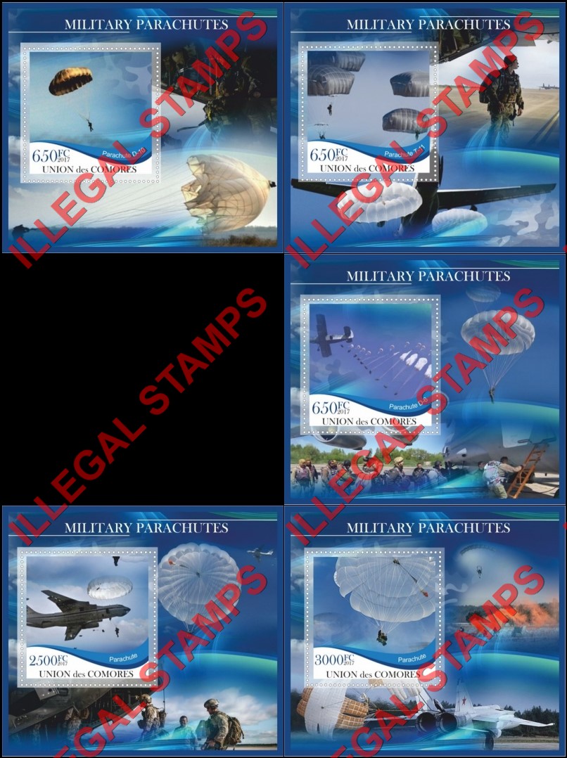 Comoro Islands 2017 Military Parachutes Counterfeit Illegal Stamp Souvenir Sheets of 1 Comoro Islands 2017 Military Parachutes Counterfeit Illegal Stamp Souvenir Sheets of 1