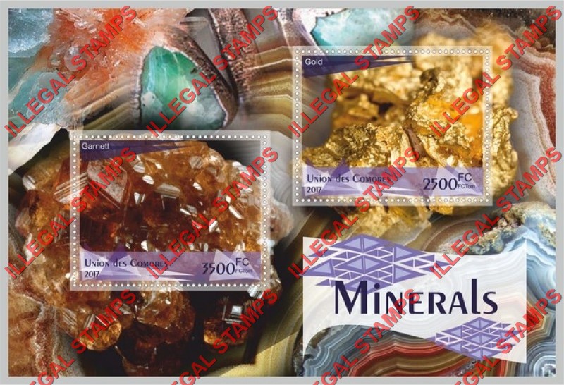 Comoro Islands 2017 Minerals Counterfeit Illegal Stamp Souvenir Sheet of 2 Comoro Islands 2017 Minerals Counterfeit Illegal Stamp Souvenir Sheet of 2