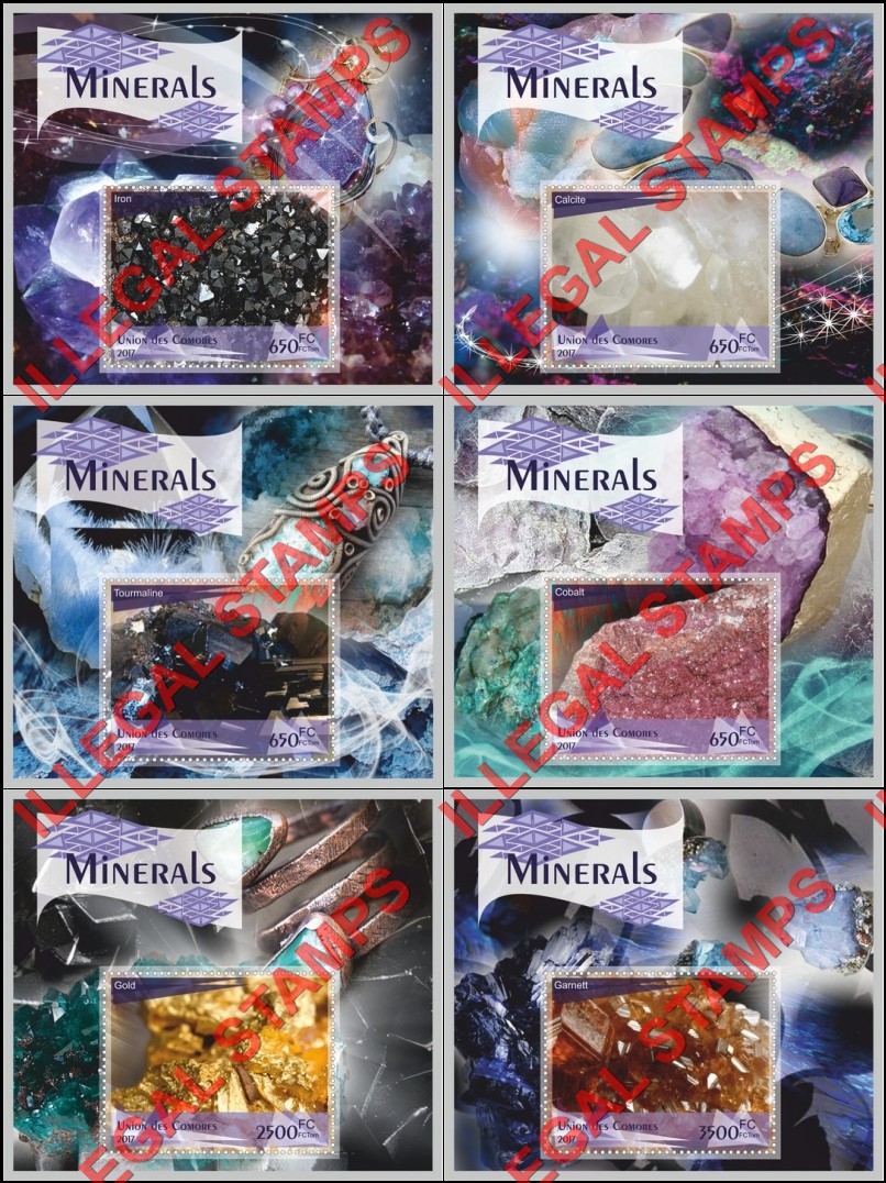 Comoro Islands 2017 Minerals Counterfeit Illegal Stamp Souvenir Sheets of 1 Comoro Islands 2017 Minerals Counterfeit Illegal Stamp Souvenir Sheets of 1