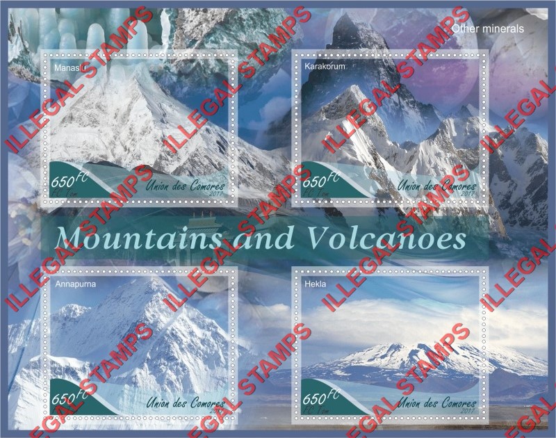 Comoro Islands 2017 Mountains and Volcanoes Counterfeit Illegal Stamp Souvenir Sheet of 4 Comoro Islands 2017 Mountains and Volcanoes Counterfeit Illegal Stamp Souvenir Sheet of 4