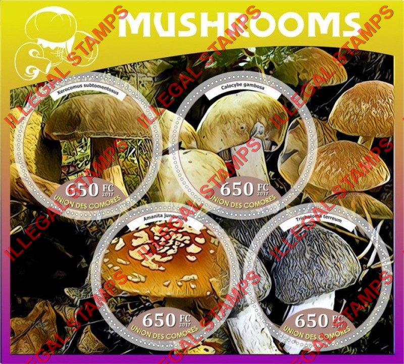 Comoro Islands 2017 Mushrooms Counterfeit Illegal Stamp Souvenir Sheet of 4 Comoro Islands 2017 Mushrooms Counterfeit Illegal Stamp Souvenir Sheet of 4