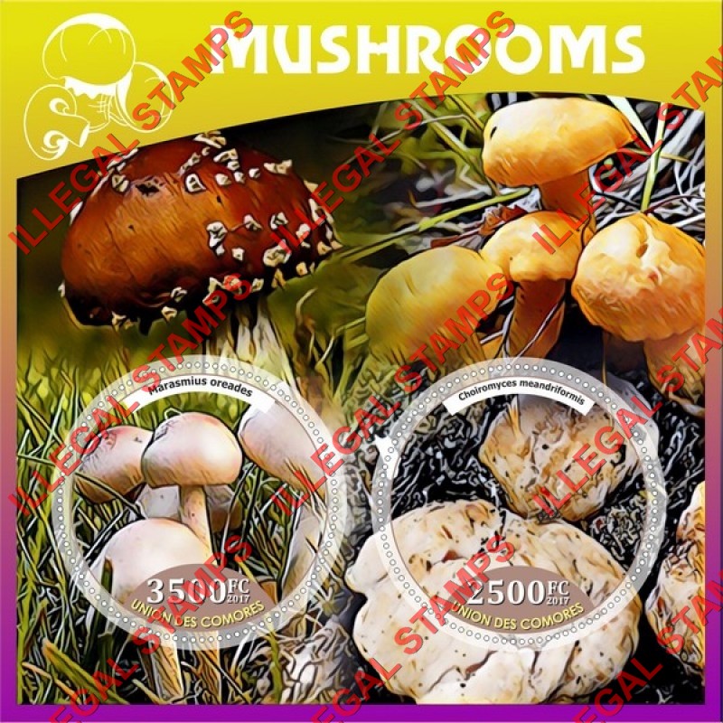 Comoro Islands 2017 Mushrooms Counterfeit Illegal Stamp Souvenir Sheet of 2 Comoro Islands 2017 Mushrooms Counterfeit Illegal Stamp Souvenir Sheet of 2