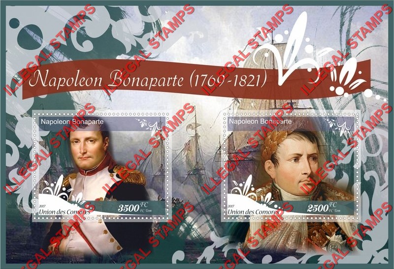 Comoro Islands 2017 Napoleon Bonaparte (different b) Counterfeit Illegal Stamp Souvenir Sheet of 2 Comoro Islands 2017 Napoleon Bonaparte (different b) Counterfeit Illegal Stamp Souvenir Sheet of 2
