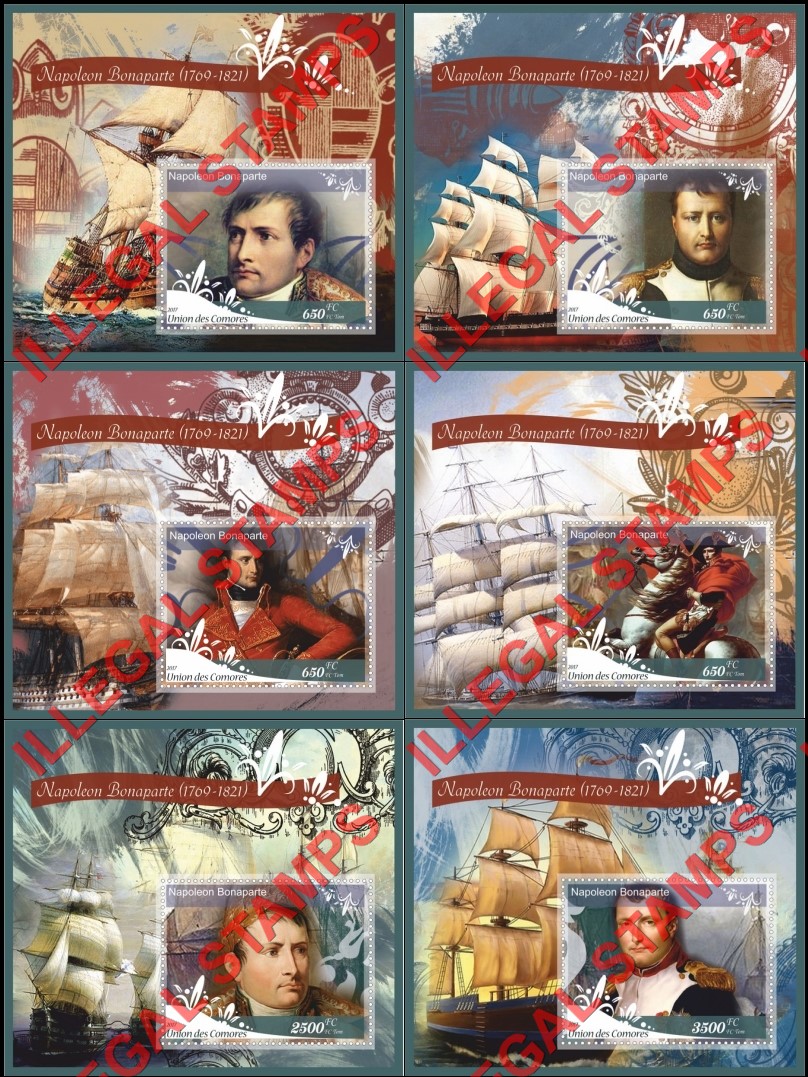 Comoro Islands 2017 Napoleon Bonaparte (different b) Counterfeit Illegal Stamp Souvenir Sheets of 1 Comoro Islands 2017 Napoleon Bonaparte (different b) Counterfeit Illegal Stamp Souvenir Sheets of 1