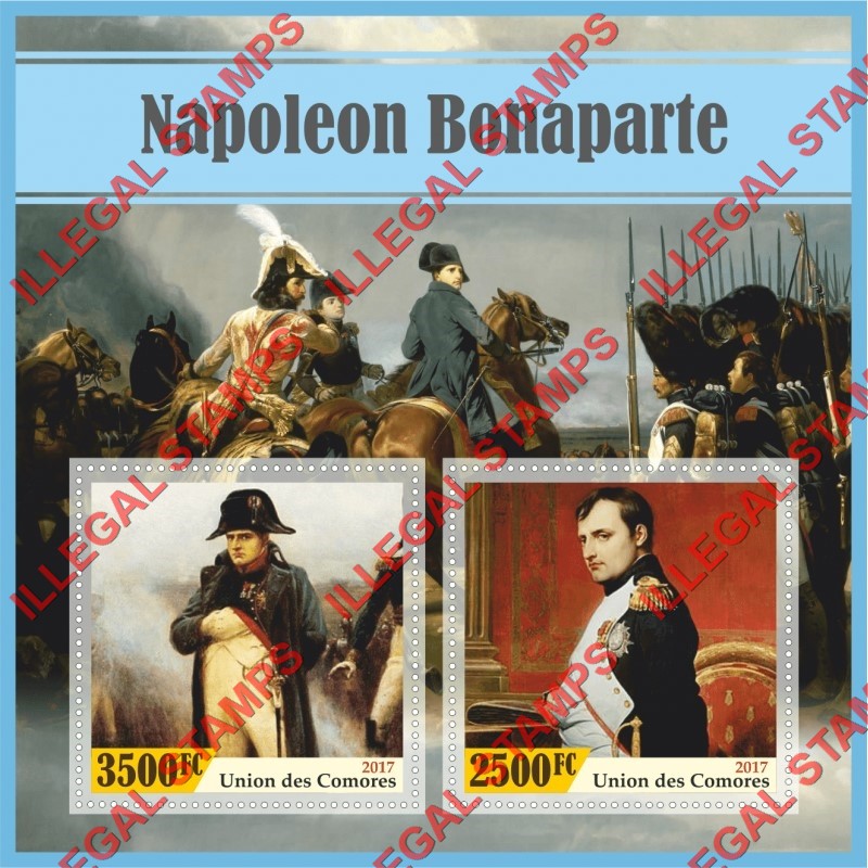 Comoro Islands 2017 Napoleon Bonaparte (different) Counterfeit Illegal Stamp Souvenir Sheet of 2 Comoro Islands 2017 Napoleon Bonaparte (different) Counterfeit Illegal Stamp Souvenir Sheet of 2