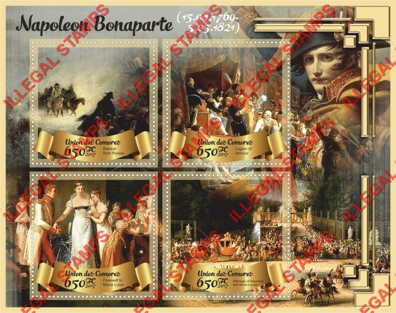 Comoro Islands 2017 Napoleon Bonaparte Counterfeit Illegal Stamp Souvenir Sheet of 4 Comoro Islands 2017 Napoleon Bonaparte Counterfeit Illegal Stamp Souvenir Sheet of 4