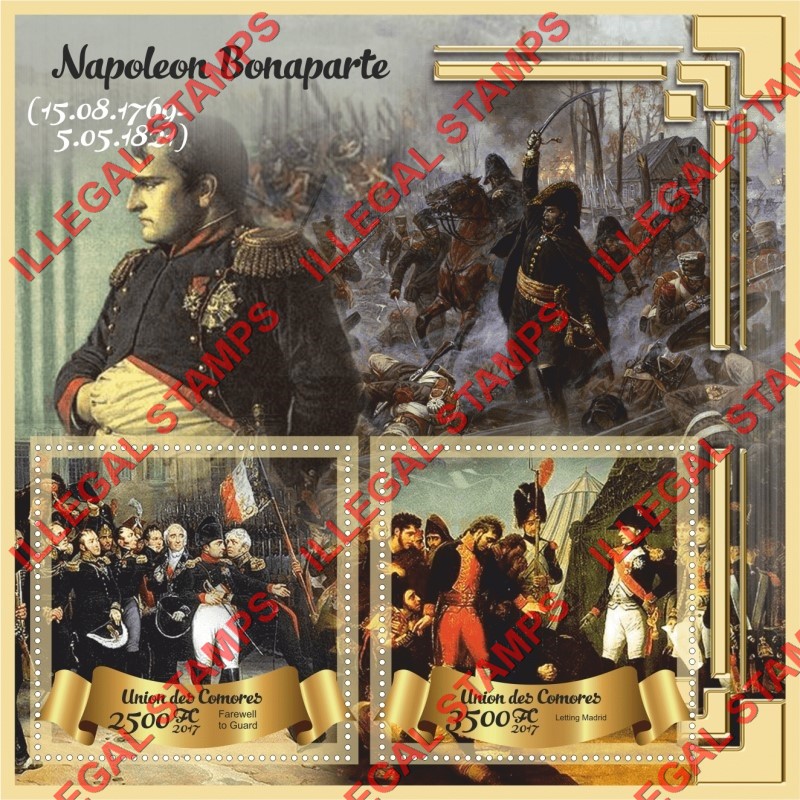 Comoro Islands 2017 Napoleon Bonaparte Counterfeit Illegal Stamp Souvenir Sheet of 2 Comoro Islands 2017 Napoleon Bonaparte Counterfeit Illegal Stamp Souvenir Sheet of 2