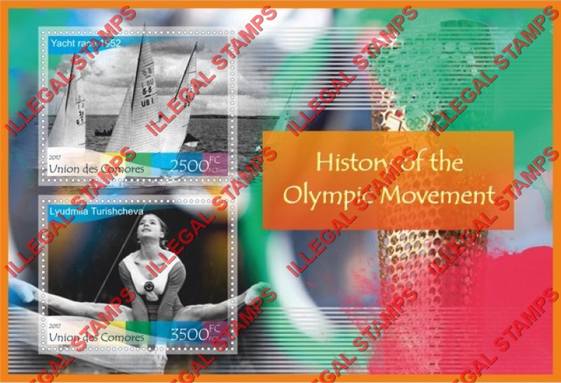 Comoro Islands 2017 Olympic Movement Counterfeit Illegal Stamp Souvenir Sheet of 2 Comoro Islands 2017 Olympic Movement Counterfeit Illegal Stamp Souvenir Sheet of 2
