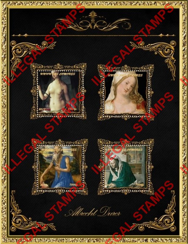 Comoro Islands 2017 Paintings by Albrecht Durer Counterfeit Illegal Stamp Souvenir Sheet of 4 (Sheet 2) Comoro Islands 2017 Paintings by Albrecht Durer Counterfeit Illegal Stamp Souvenir Sheet of 4 (Sheet 2)