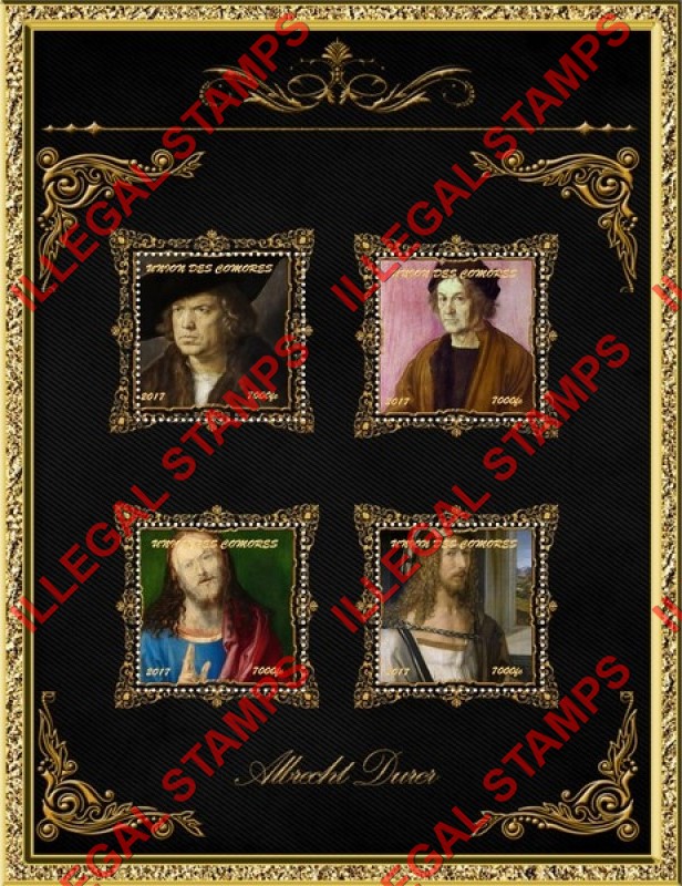 Comoro Islands 2017 Paintings by Albrecht Durer Counterfeit Illegal Stamp Souvenir Sheet of 4 (Sheet 3) Comoro Islands 2017 Paintings by Albrecht Durer Counterfeit Illegal Stamp Souvenir Sheet of 4 (Sheet 3)