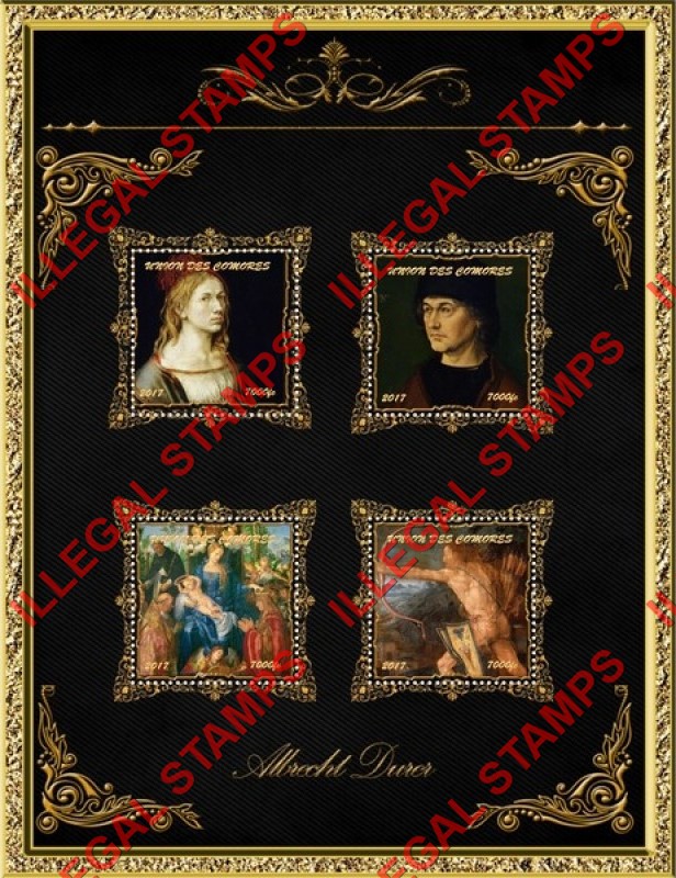 Comoro Islands 2017 Paintings by Albrecht Durer Counterfeit Illegal Stamp Souvenir Sheet of 4 (Sheet 4) Comoro Islands 2017 Paintings by Albrecht Durer Counterfeit Illegal Stamp Souvenir Sheet of 4 (Sheet 4)