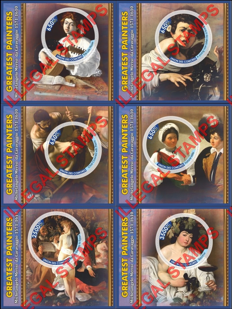 Comoro Islands 2017 Painting by Michelangelo Merisi da Caravaggio Counterfeit Illegal Stamp Souvenir Sheets of 1 Comoro Islands 2017 Painting by Michelangelo Merisi da Caravaggio Counterfeit Illegal Stamp Souvenir Sheets of 1