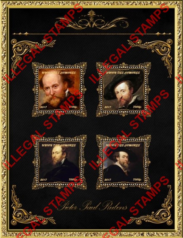Comoro Islands 2017 Paintings by Peter Paul Rubens Counterfeit Illegal Stamp Souvenir Sheet of 4 (Sheet 1) Comoro Islands 2017 Paintings by Peter Paul Rubens Counterfeit Illegal Stamp Souvenir Sheet of 4 (Sheet 1)