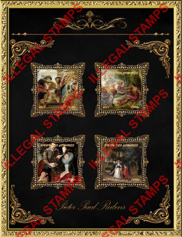 Comoro Islands 2017 Paintings by Peter Paul Rubens Counterfeit Illegal Stamp Souvenir Sheet of 4 (Sheet 2) Comoro Islands 2017 Paintings by Peter Paul Rubens Counterfeit Illegal Stamp Souvenir Sheet of 4 (Sheet 2)