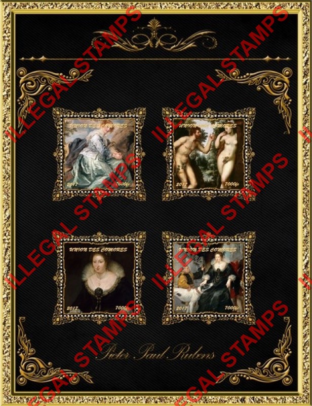 Comoro Islands 2017 Paintings by Peter Paul Rubens Counterfeit Illegal Stamp Souvenir Sheet of 4 (Sheet 3) Comoro Islands 2017 Paintings by Peter Paul Rubens Counterfeit Illegal Stamp Souvenir Sheet of 4 (Sheet 3)