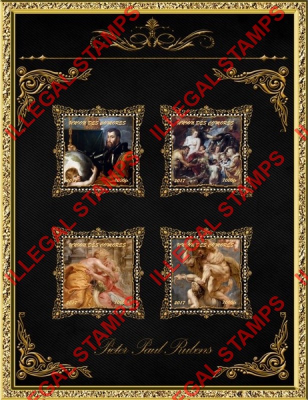 Comoro Islands 2017 Paintings by Peter Paul Rubens Counterfeit Illegal Stamp Souvenir Sheet of 4 (Sheet 4) Comoro Islands 2017 Paintings by Peter Paul Rubens Counterfeit Illegal Stamp Souvenir Sheet of 4 (Sheet 4)