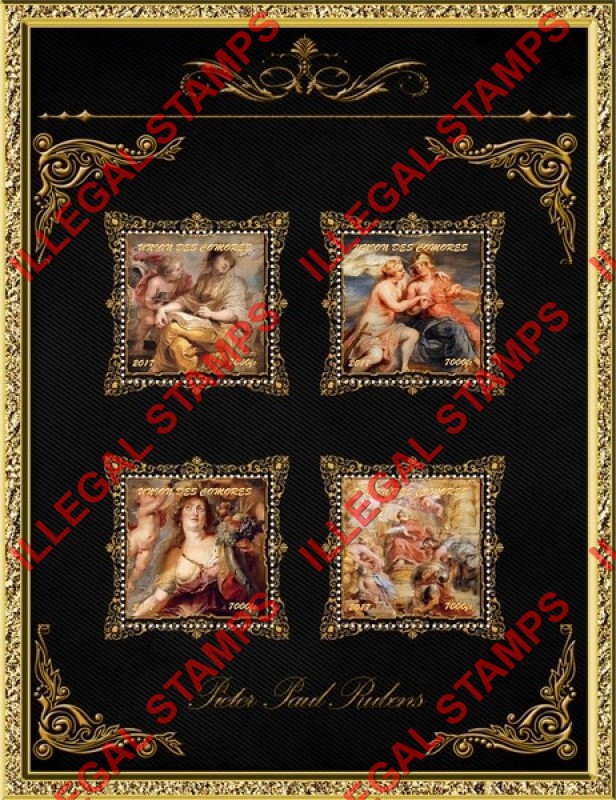 Comoro Islands 2017 Paintings by Peter Paul Rubens Counterfeit Illegal Stamp Souvenir Sheet of 4 (Sheet 5) Comoro Islands 2017 Paintings by Peter Paul Rubens Counterfeit Illegal Stamp Souvenir Sheet of 4 (Sheet 5)