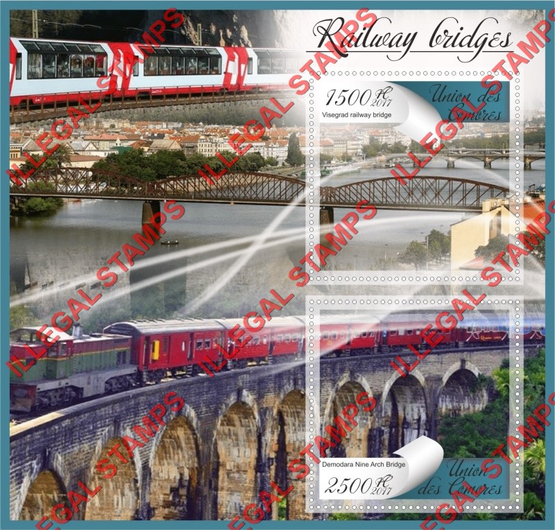 Comoro Islands 2017 Railway Bridges Counterfeit Illegal Stamp Souvenir Sheet of 2 Comoro Islands 2017 Railway Bridges Counterfeit Illegal Stamp Souvenir Sheet of 2