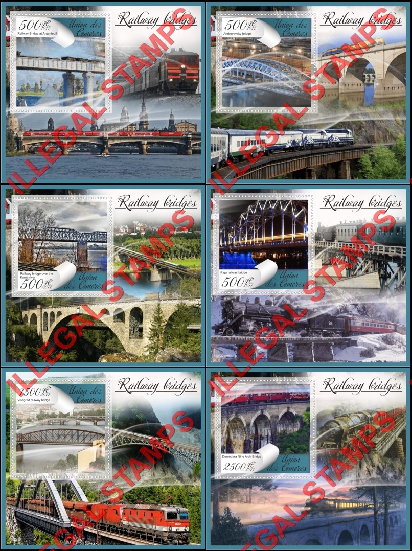 Comoro Islands 2017 Railway Bridges Counterfeit Illegal Stamp Souvenir Sheets of 1 Comoro Islands 2017 Railway Bridges Counterfeit Illegal Stamp Souvenir Sheets of 1