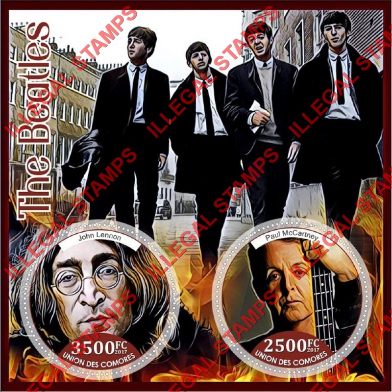 Comoro Islands 2017 The Beatles (different) Counterfeit Illegal Stamp Souvenir Sheet of 2 Comoro Islands 2017 The Beatles (different) Counterfeit Illegal Stamp Souvenir Sheet of 2