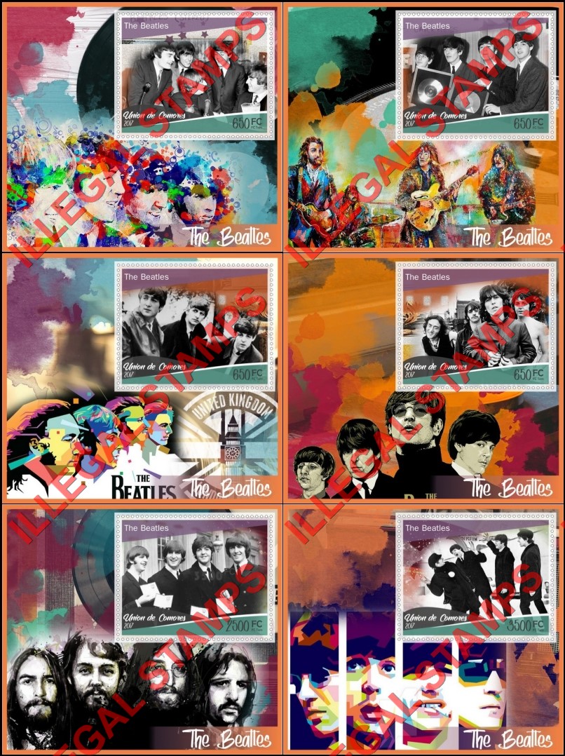 Comoro Islands 2017 The Beatles Counterfeit Illegal Stamp Souvenir Sheets of 1 Comoro Islands 2017 The Beatles Counterfeit Illegal Stamp Souvenir Sheets of 1