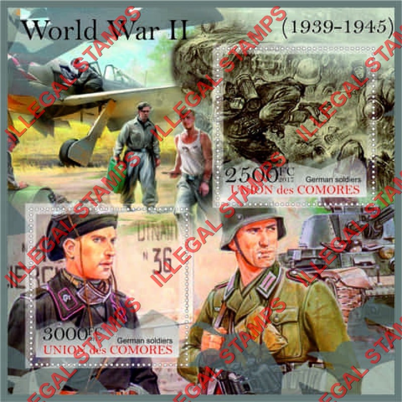 Comoro Islands 2017 World War II Counterfeit Illegal Stamp Souvenir Sheet of 2 Comoro Islands 2017 World War II Counterfeit Illegal Stamp Souvenir Sheet of 2