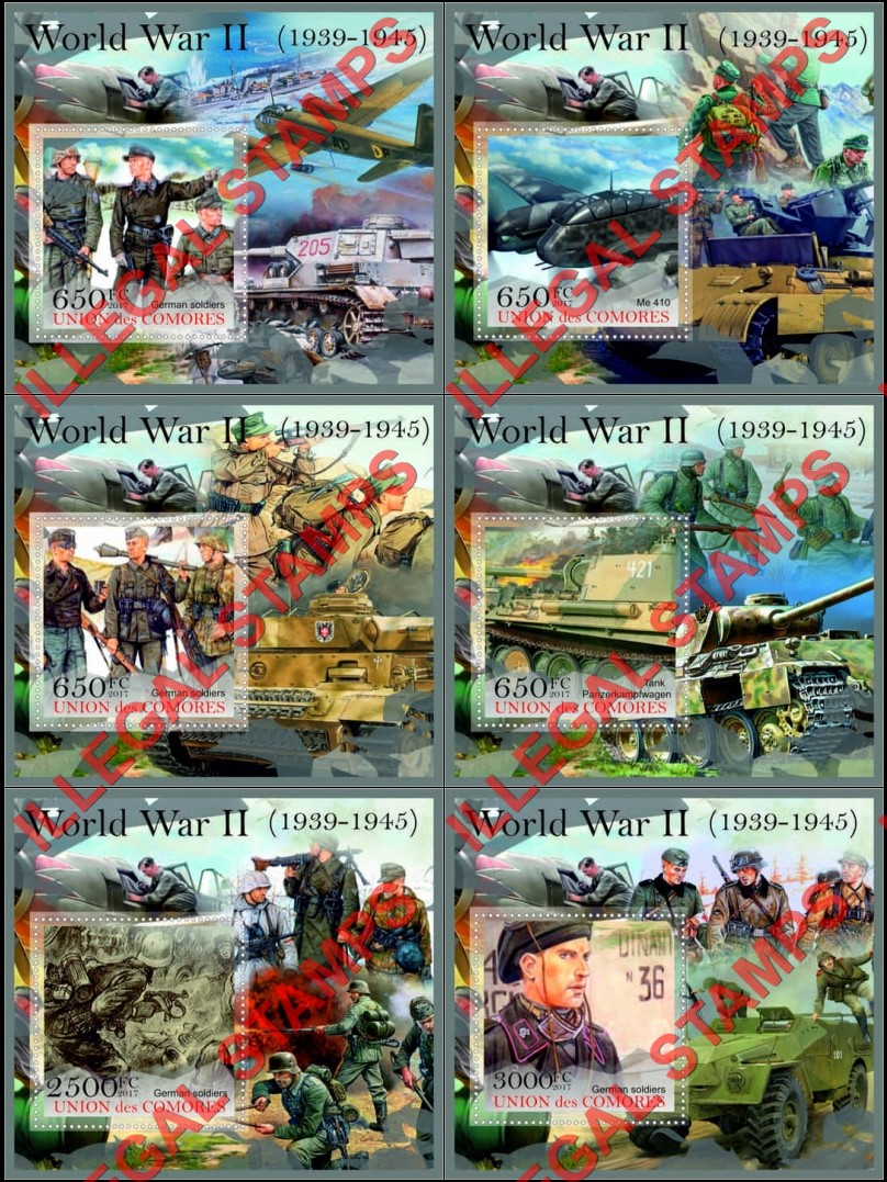 Comoro Islands 2017 World War II Counterfeit Illegal Stamp Souvenir Sheets of 1 Comoro Islands 2017 World War II Counterfeit Illegal Stamp Souvenir Sheets of 1