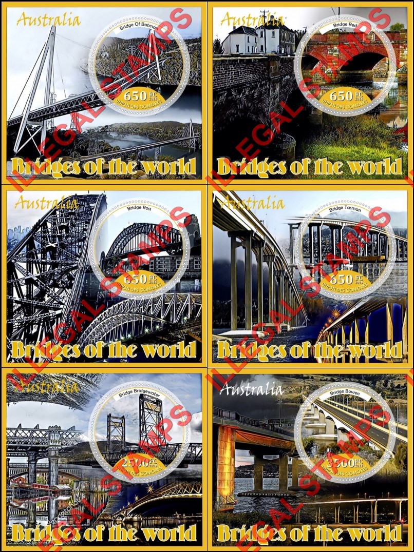 Comoro Islands 2018 Bridges Counterfeit Illegal Stamp Souvenir Sheets of 1 Comoro Islands 2018 Bridges Counterfeit Illegal Stamp Souvenir Sheets of 1