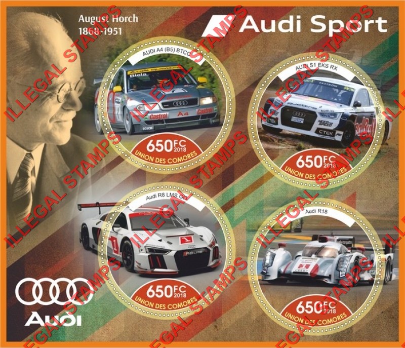 Comoro Islands 2018 Cars Audi Sport Counterfeit Illegal Stamp Souvenir Sheet of 4 Comoro Islands 2018 Cars Audi Sport Counterfeit Illegal Stamp Souvenir Sheet of 4
