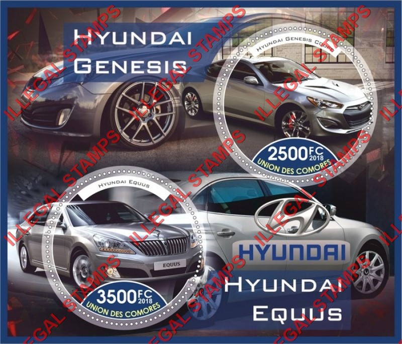 Comoro Islands 2018 Cars Hyundai Counterfeit Illegal Stamp Souvenir Sheet of 2 Comoro Islands 2018 Cars Hyundai Counterfeit Illegal Stamp Souvenir Sheet of 2