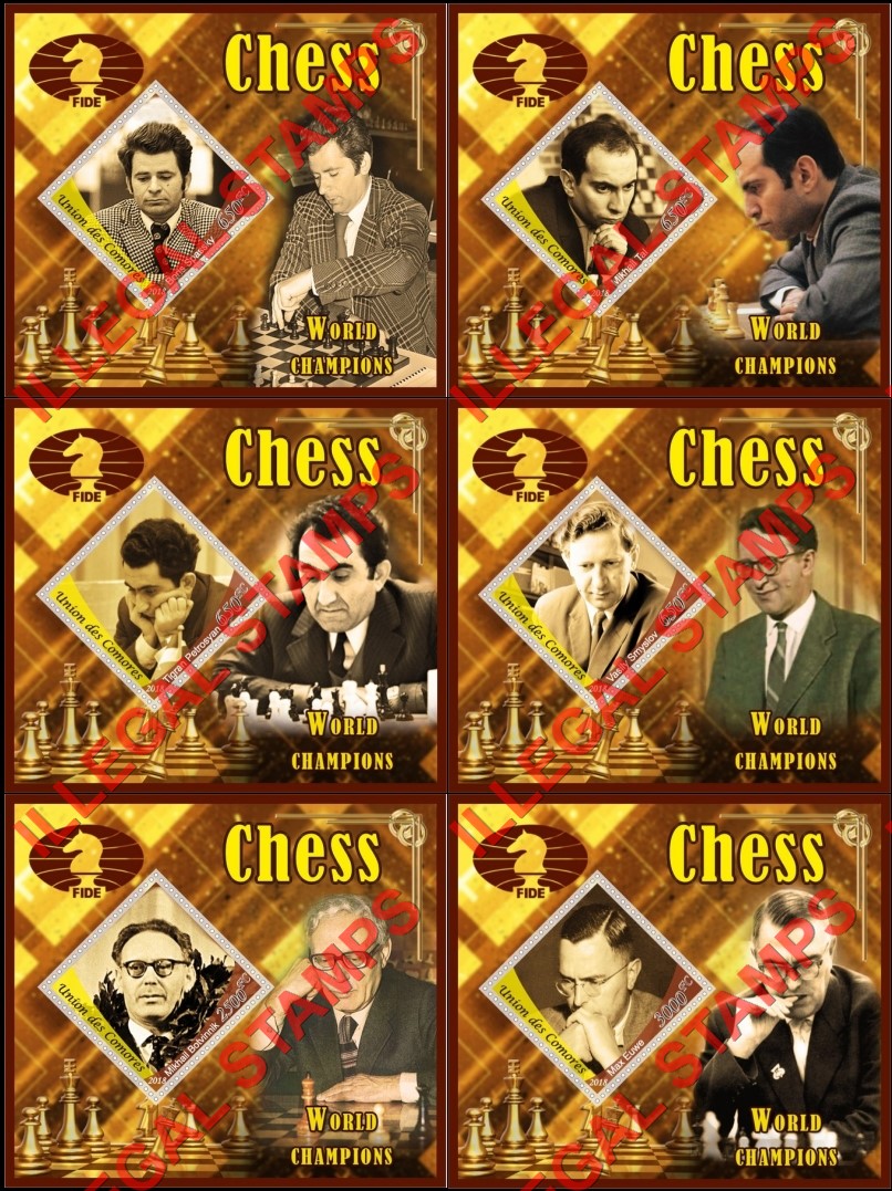 Comoro Islands 2018 Chess Champions Counterfeit Illegal Stamp Souvenir Sheets of 1 Comoro Islands 2018 Chess Champions Counterfeit Illegal Stamp Souvenir Sheets of 1