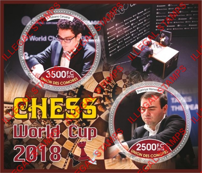 Comoro Islands 2018 Chess Players Counterfeit Illegal Stamp Souvenir Sheet of 2 Comoro Islands 2018 Chess Players Counterfeit Illegal Stamp Souvenir Sheet of 2