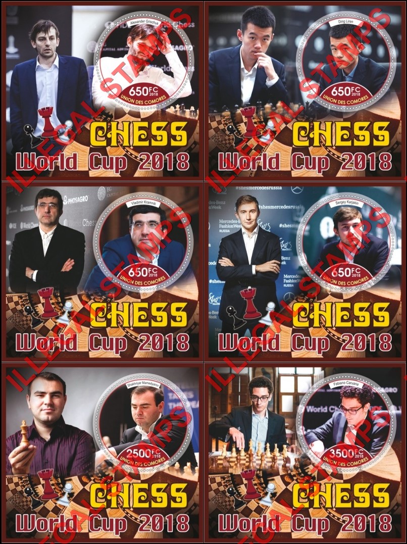 Comoro Islands 2018 Chess Players Counterfeit Illegal Stamp Souvenir Sheets of 1 Comoro Islands 2018 Chess Players Counterfeit Illegal Stamp Souvenir Sheets of 1
