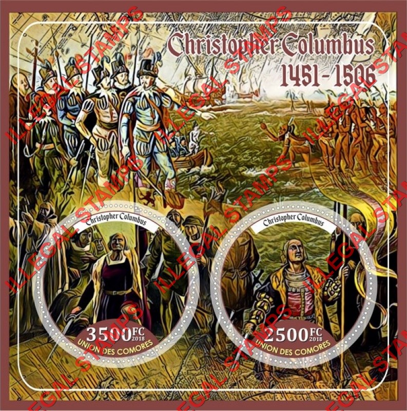 Comoro Islands 2018 Christopher Columbus Counterfeit Illegal Stamp Souvenir Sheet of 2 Comoro Islands 2018 Christopher Columbus Counterfeit Illegal Stamp Souvenir Sheet of 2