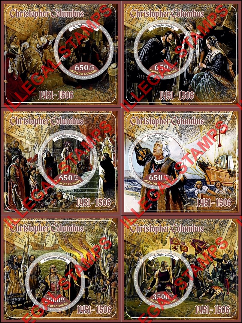 Comoro Islands 2018 Christopher Columbus Counterfeit Illegal Stamp Souvenir Sheets of 1 Comoro Islands 2018 Christopher Columbus Counterfeit Illegal Stamp Souvenir Sheets of 1