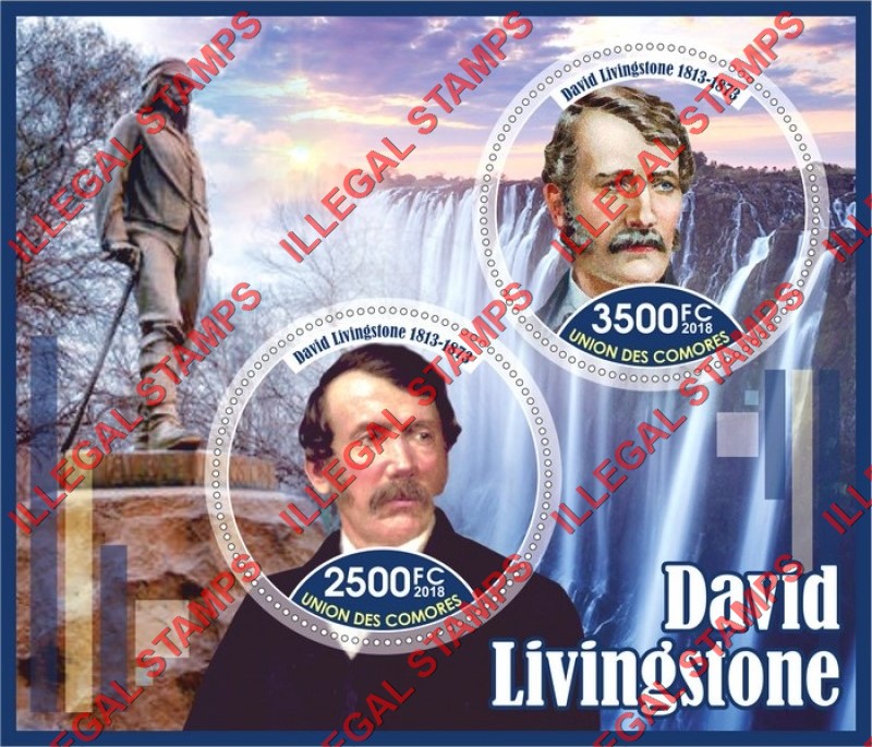 Comoro Islands 2018 David Livingstone Counterfeit Illegal Stamp Souvenir Sheet of 2 Comoro Islands 2018 David Livingstone Counterfeit Illegal Stamp Souvenir Sheet of 2