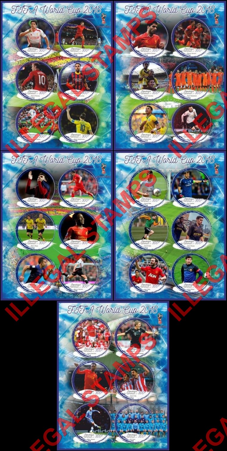 Comoro Islands 2018 FIFA World Cup Soccer in Russia (different) Counterfeit Illegal Stamp Souvenir Sheets of 6 Comoro Islands 2018 FIFA World Cup Soccer in Russia (different) Counterfeit Illegal Stamp Souvenir Sheets of 6