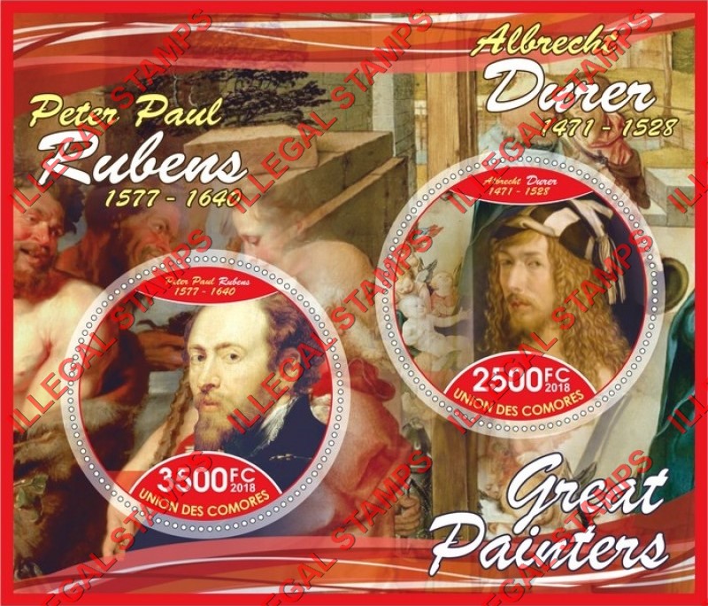 Comoro Islands 2018 Great Painters Counterfeit Illegal Stamp Souvenir Sheet of 2 Comoro Islands 2018 Great Painters Counterfeit Illegal Stamp Souvenir Sheet of 2
