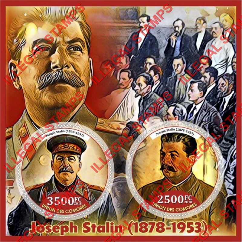 Comoro Islands 2018 Joseph Stalin (different a) Counterfeit Illegal Stamp Souvenir Sheet of 2 Comoro Islands 2018 Joseph Stalin (different a) Counterfeit Illegal Stamp Souvenir Sheet of 2