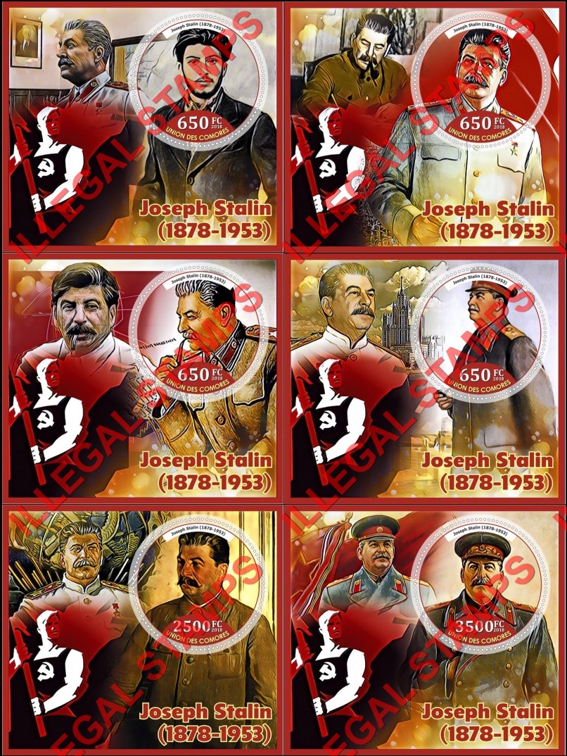 Comoro Islands 2018 Joseph Stalin (different a) Counterfeit Illegal Stamp Souvenir Sheets of 1 Comoro Islands 2018 Joseph Stalin (different a) Counterfeit Illegal Stamp Souvenir Sheets of 1