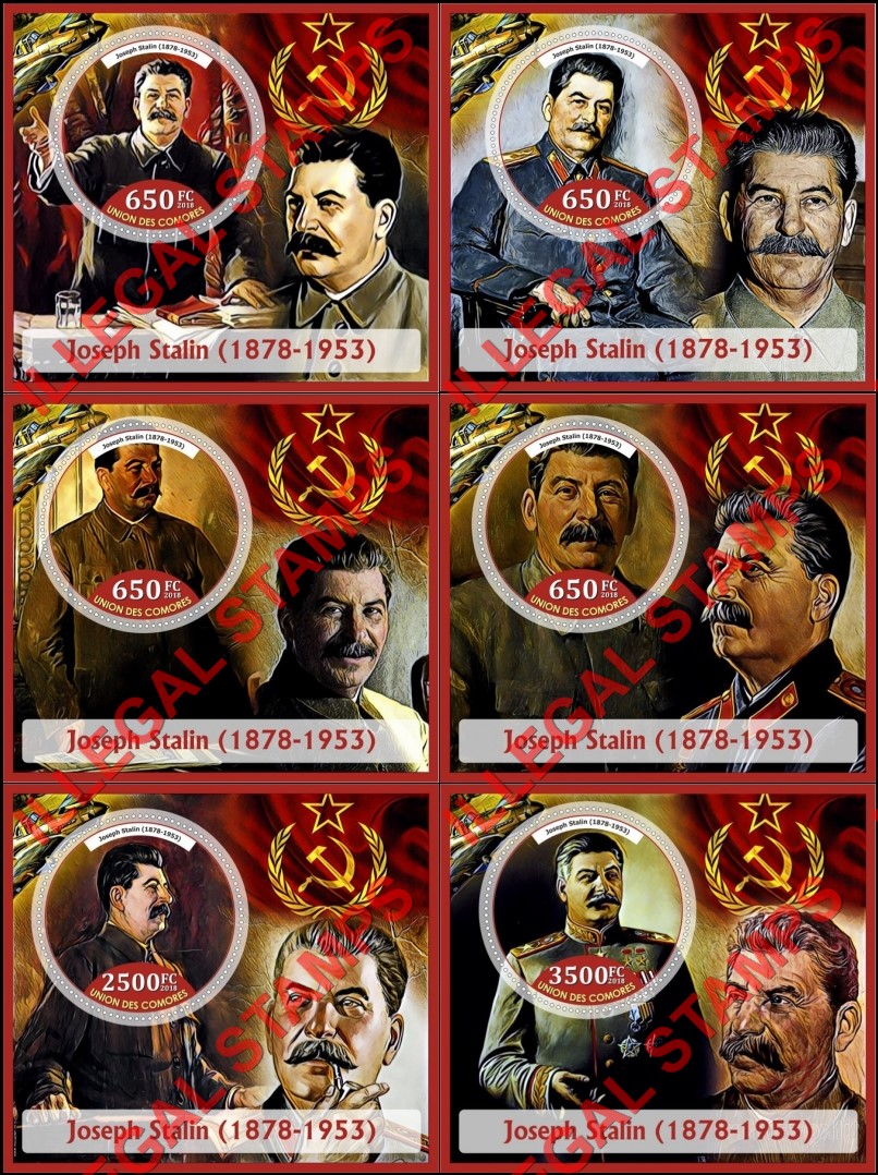 Comoro Islands 2018 Joseph Stalin Counterfeit Illegal Stamp Souvenir Sheets of 1 Comoro Islands 2018 Joseph Stalin Counterfeit Illegal Stamp Souvenir Sheets of 1
